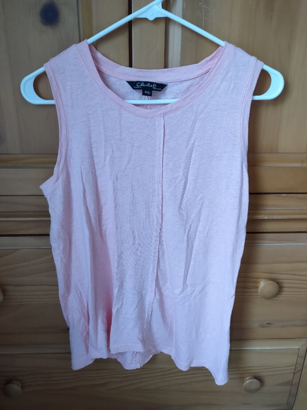 CHARLIE B Women’s Pink Linen Blend Sleeveless Tank Top Boutique